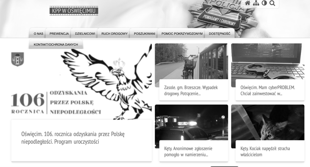 Wszystkie strony internetowe policji w Małopolsce w czerni i bieli
