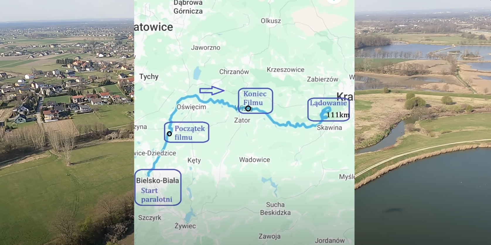 Paralotniarz leci nad Wisłą aż do Bałtyku – zobacz, co nagrał w okolicach Oświęcim