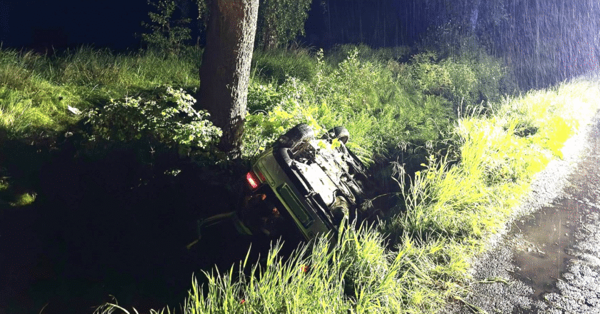Wypadek w Grojcu. Dachowanie auta z nastolatkami. Trzy osoby w szpitalu