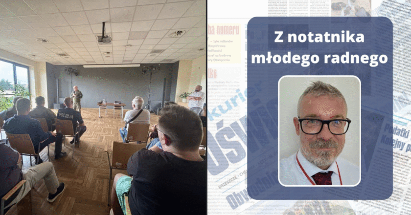 Paweł Plinta radny miasta Oświęcim na spotkaniu z mieszkańcami Zasola ws. problemów z turystami z Auschwitz