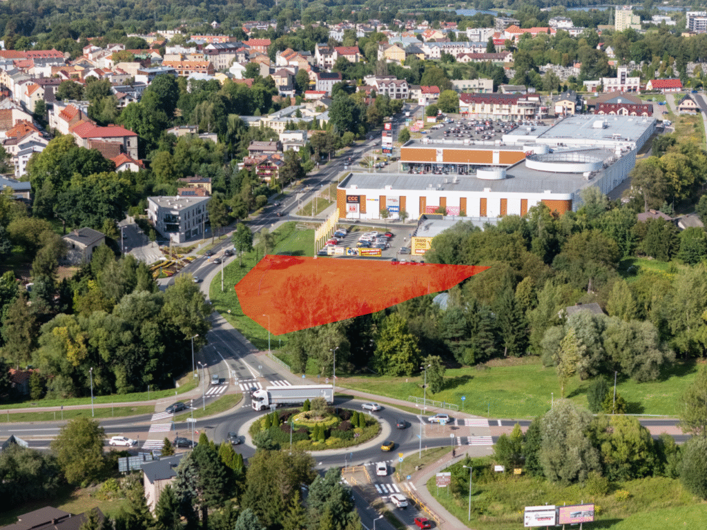 Mapa działki miejskiej przy ul. Królowej Jadwigi w Oświęcimiu, przeznaczonej do sprzedaży w drugim przetargu.