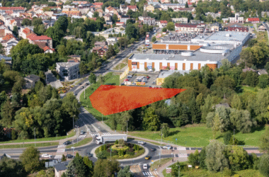 Mapa działki miejskiej przy ul. Królowej Jadwigi w Oświęcimiu, przeznaczonej do sprzedaży w drugim przetargu.