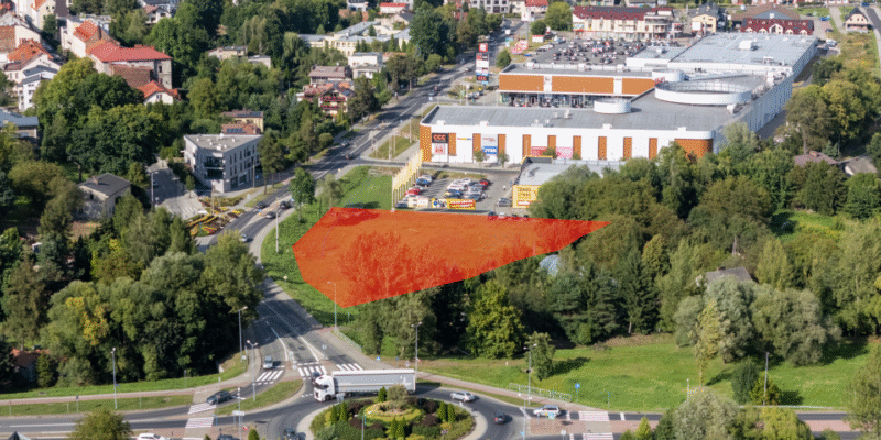 Mapa działki miejskiej przy ul. Królowej Jadwigi w Oświęcimiu, przeznaczonej do sprzedaży w drugim przetargu.