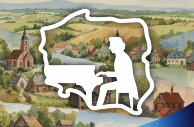 Plakat wydarzenia „Cała Polska gra Chopina z Fundacją PZU” organizowanego w Muzeum Pamięci Mieszkańców Ziemi Oświęcimskiej. Grafika przedstawia kontur Polski z sylwetką pianisty grającego na fortepianie na tle akwarelowego pejzażu. Na plakacie znajdują się informacje o koncercie 23 listopada 2025 r., wykonawcach oraz logotypy organizatorów i partnerów.