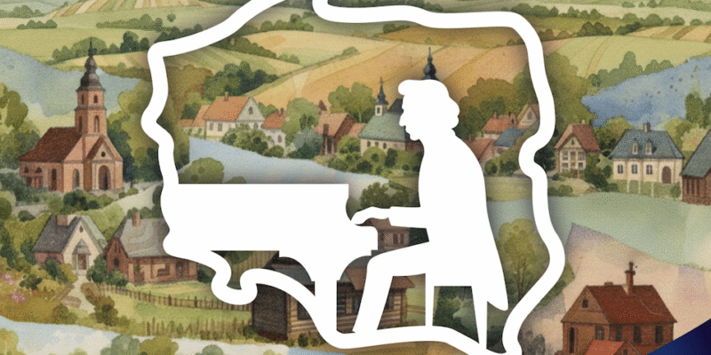 Plakat wydarzenia „Cała Polska gra Chopina z Fundacją PZU” organizowanego w Muzeum Pamięci Mieszkańców Ziemi Oświęcimskiej. Grafika przedstawia kontur Polski z sylwetką pianisty grającego na fortepianie na tle akwarelowego pejzażu. Na plakacie znajdują się informacje o koncercie 23 listopada 2025 r., wykonawcach oraz logotypy organizatorów i partnerów.