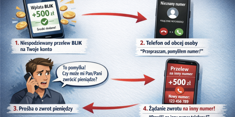 Nowy przekręt z BLIK w Polsce. Niespodziewany przelew i prośba o zwrot mogą zrobić z Ciebie nieświadomego pomocnika oszustów. Sprawdź, jak się chronić.