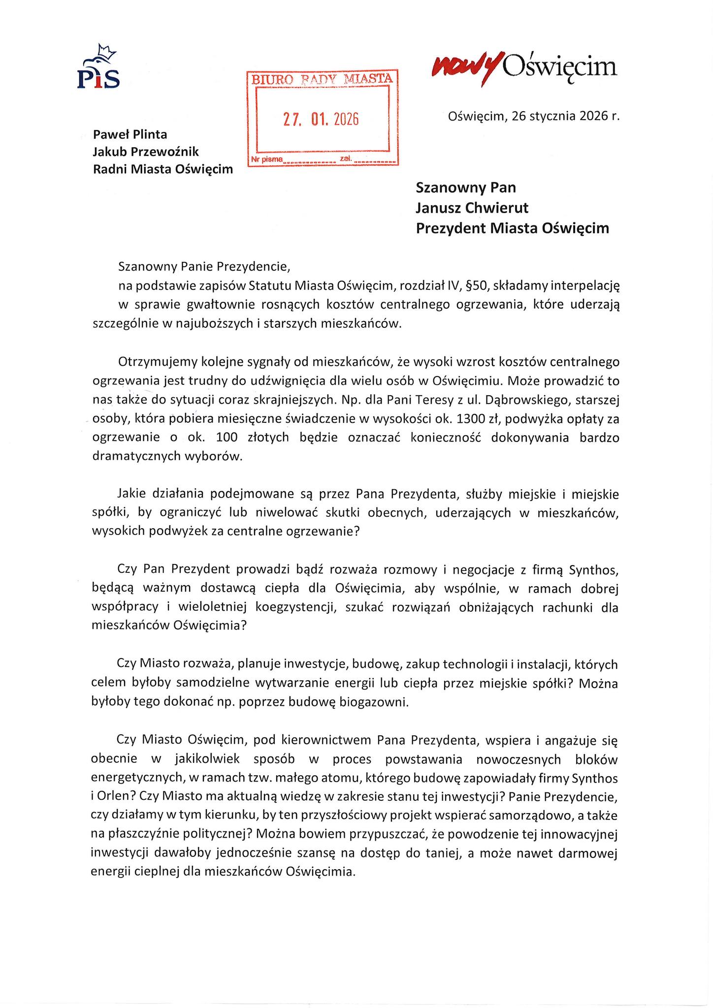 Oświęcim na granicy „ubóstwa cieplnego”? Radni alarmują: seniorzy nie udźwigną rachunków za ogrzewanie