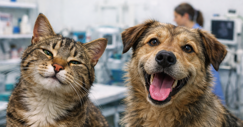 Kot i pies w gabinecie weterynaryjnym – zwierzęta przygotowywane do zabiegu sterylizacji lub kastracji