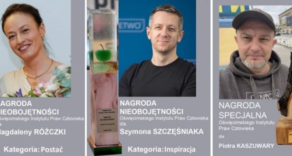 Laureaci Nagroda Nieobojętności OIPC 2026 Magdalena Różczka Szymon Szczęśniak Piotr Kaszuwara Oświęcim